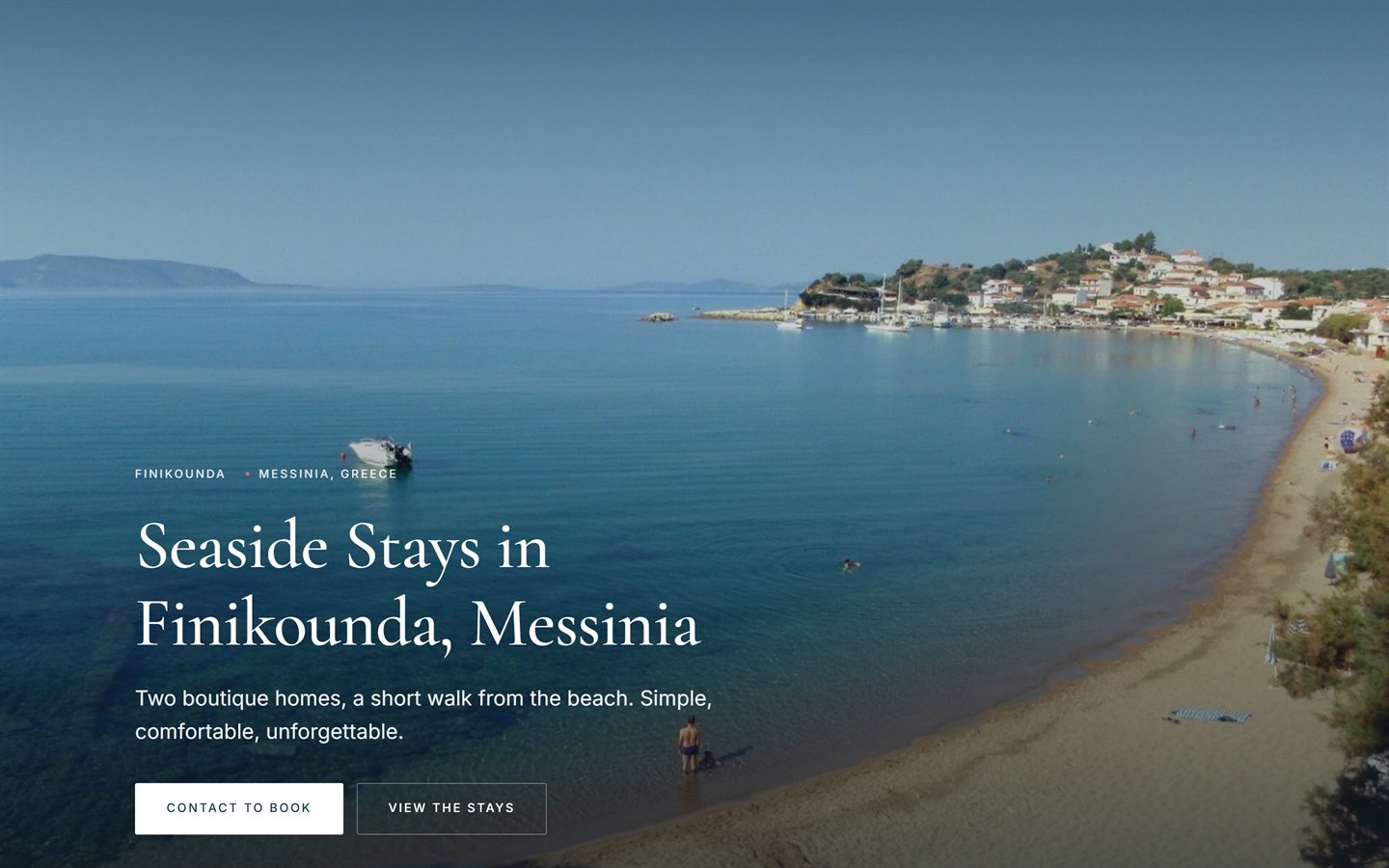 Η πρώτη οθόνη του Finikounda Stays